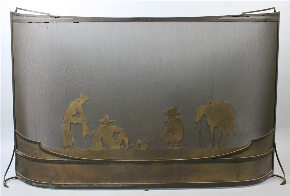 Appraisal: THOMAS MOLESWORTH ATTRIBUTED WROUGHT IRON FIRE SCREEN WITH BAND OF