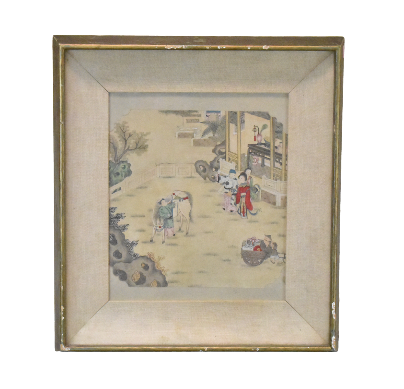 Appraisal: A framed Chinese painting of figures A man sits at