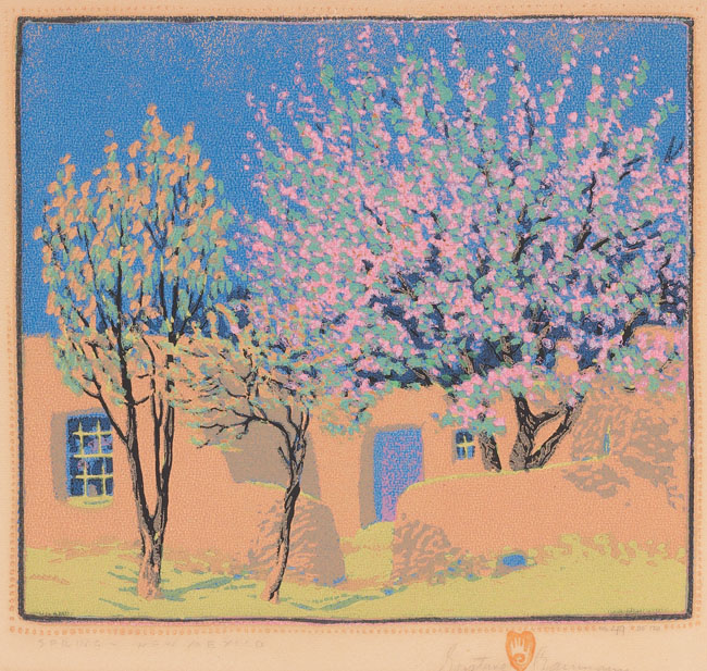 Appraisal: Gustave Baumann woodblock colorful print titled Spring-New Mexico No of