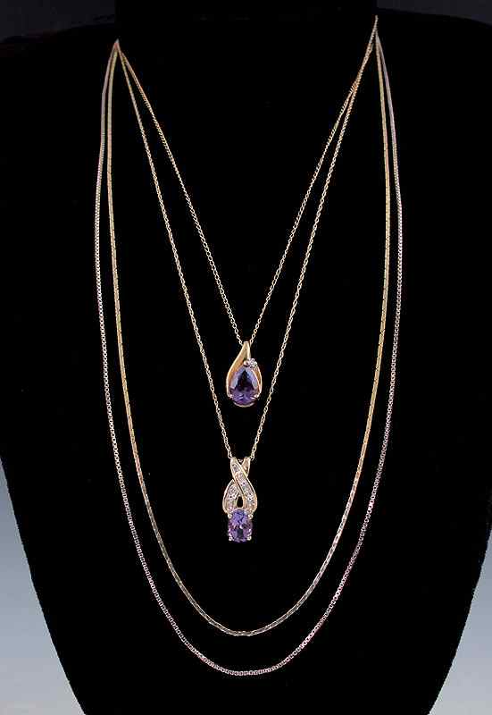 Appraisal: AMETHYST NECKLACE CHAINS Two K amethyst and diamond necklaces one