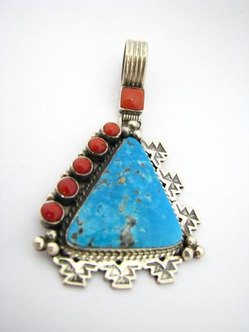 Appraisal: Coral and Turquoise Pendant by Lenny Merriano