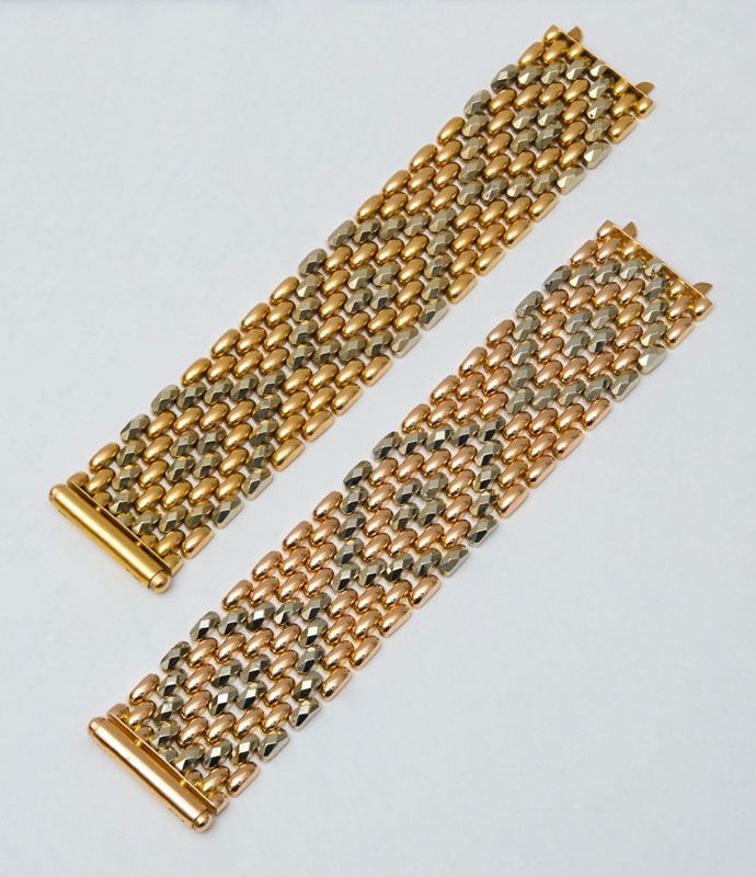 Appraisal: PAIR OF K MIXED GOLD LARGE MESH BRACELETS Stamped '