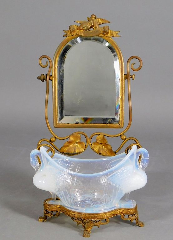 Appraisal: C French Gilt Bronze Opaline Glass Mirror France th Century