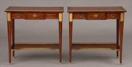 Appraisal: PAIR OF LOUIS XVI-STYLE BRASS-MOUNTED MAHOGANY SIDE TABLES Each rectangular