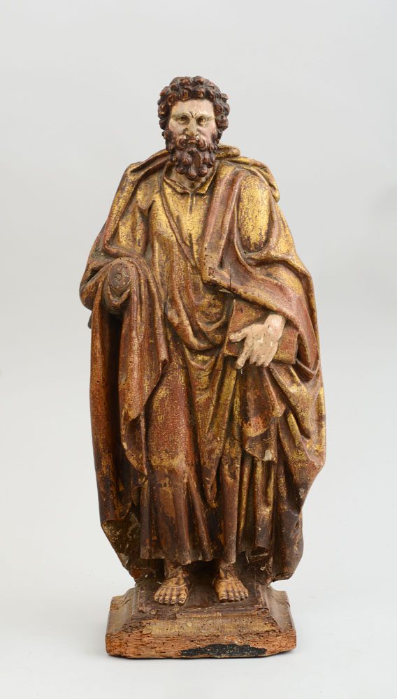 Appraisal: NEAPOLITAN CARVED PAINTED AND PARCEL-GILT FIGURE OF AN APOSTLE The