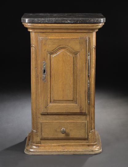 Appraisal: French Provincial Oak and Marble-Top Cupboard mid- th century the