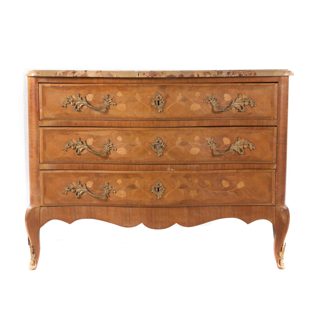 Appraisal: Louis XV style marquetry commode early th century serpentine breccia