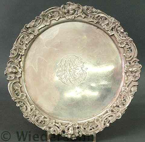 Appraisal: Heavy sterling silver round tray with a center ornate script