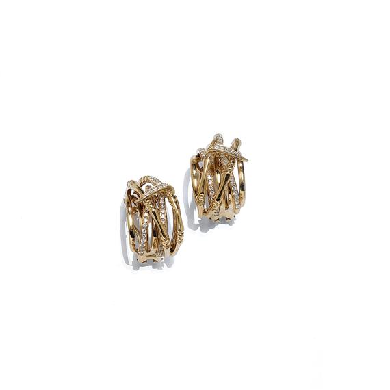 Appraisal: GOLD AND DIAMOND EAR CLIPS Pink gold Decorative half-creole ear