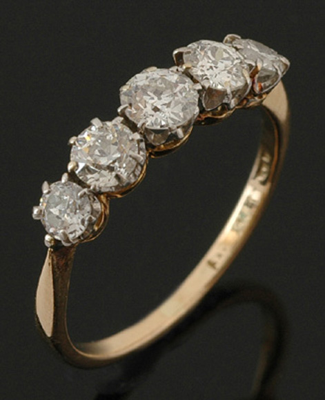 Appraisal: A five stone diamond ring Comprising five graduated old European