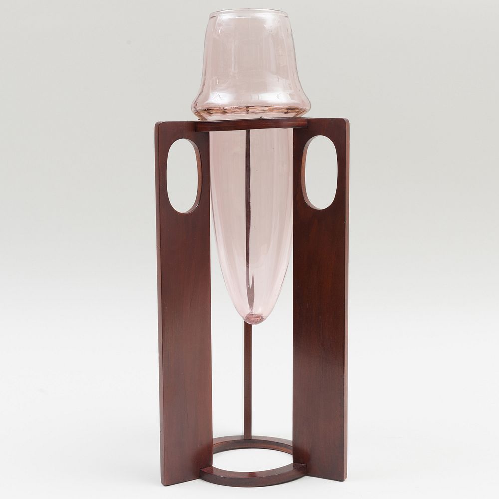 Appraisal: Josef Hoffmann Style Brass-Mounted Wood and Glass Vase x x