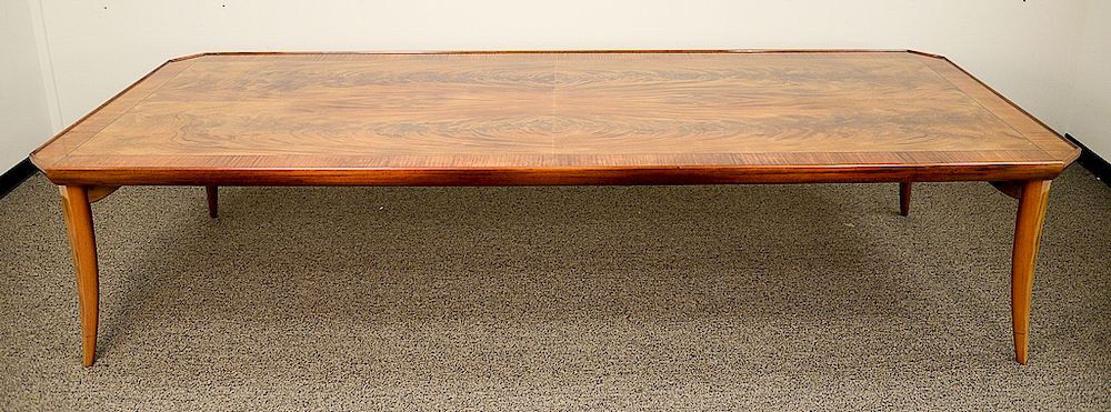 Appraisal: Large Contemporary inlaid mahogany dining table rectangular top with crotch