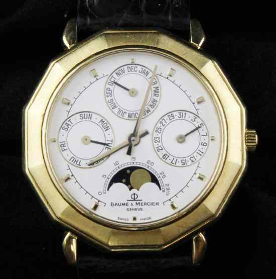 Appraisal: A gentleman's ct gold Baume Mercier triple calendar moonphase quartz