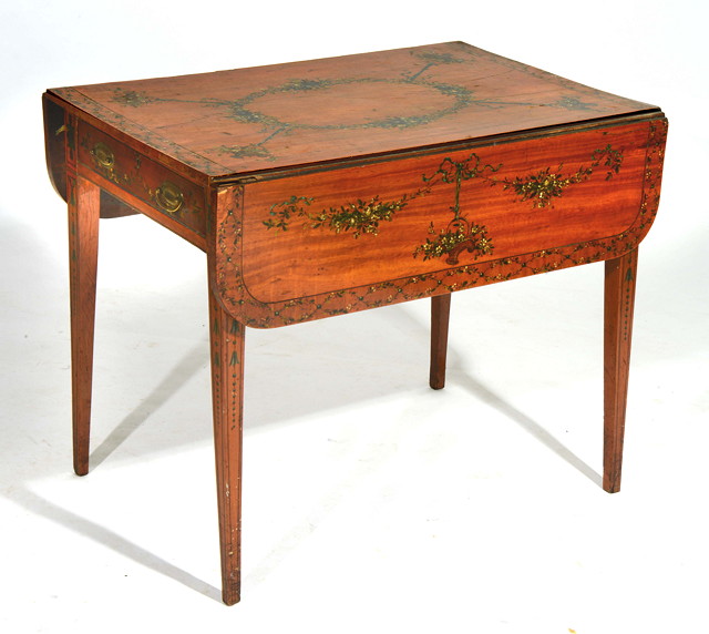 Appraisal: A GEORGE III SATINWOOD PEMBROKE TABLE with end drawer and