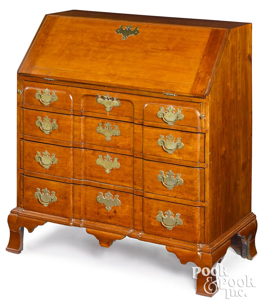 Appraisal: Jonathan Harrington Chippendale birch desk Jonathan Harrington Lexington Massachusetts Chippendale