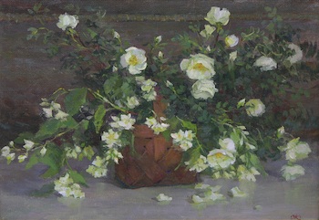 Appraisal: Olga Kalashnikova Russian b Jasmine and White Dogrose Oil on