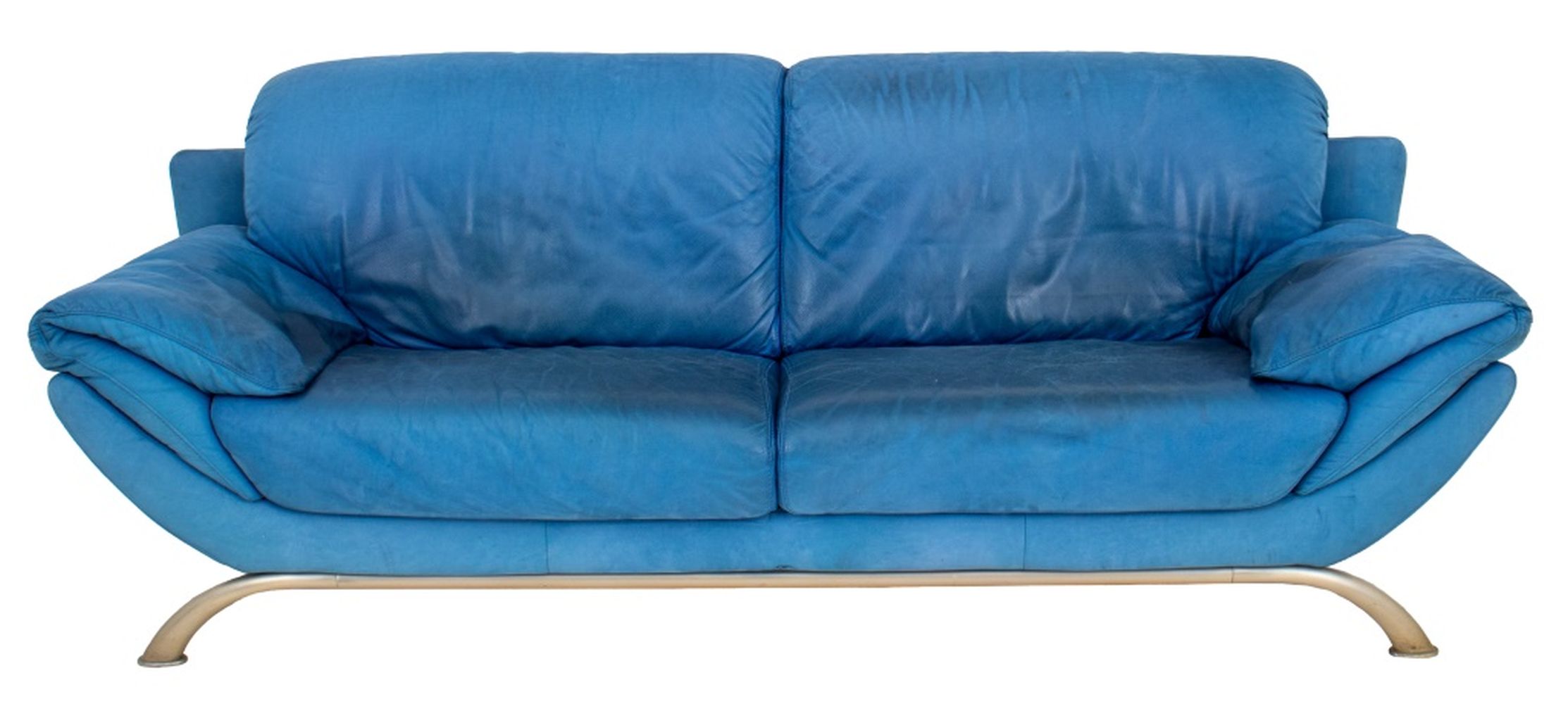 Appraisal: NATUZZI POST MODERN BLUE LEATHER SOFA COUCH Italian Post Modern