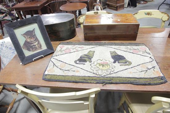 Appraisal: TWO PIECES A TABBY CAT PAINTING AND A HOOKED RUG