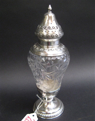 Appraisal: DOMINICK HAFF STERLING GLASS SUGAR SHAKER Sterling silver base and