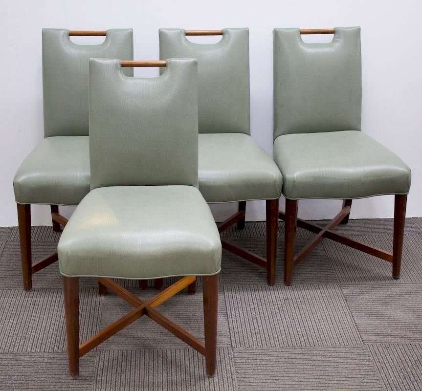 Appraisal: Mid-Century Modern Leather Side Chairs Mid-Century Modern side chairs with