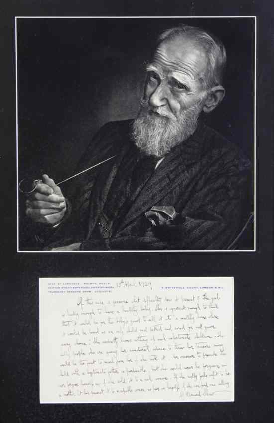 Appraisal: SHAW GEORGE BERNARD Autograph card signed ''G Bernard Shaw'' on