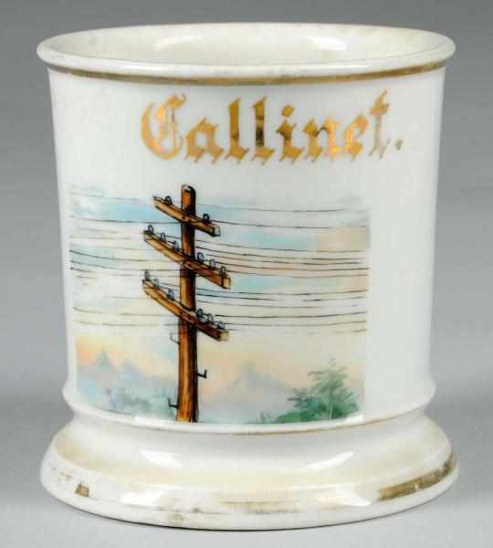 Appraisal: Telephone Pole Shaving Mug Description Some wear to gold on