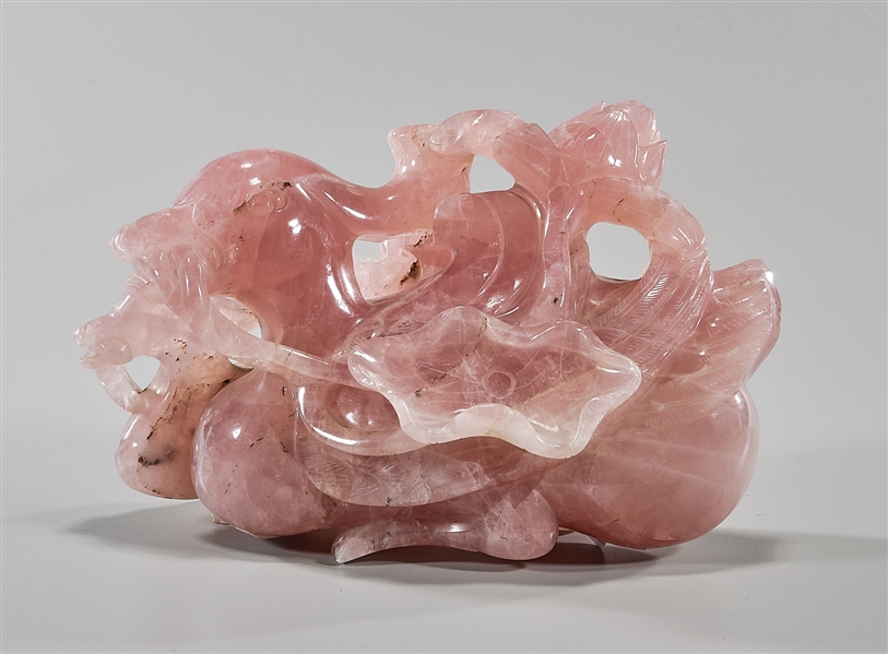 Appraisal: Chinese rose quartz carving of a duck with duckling x