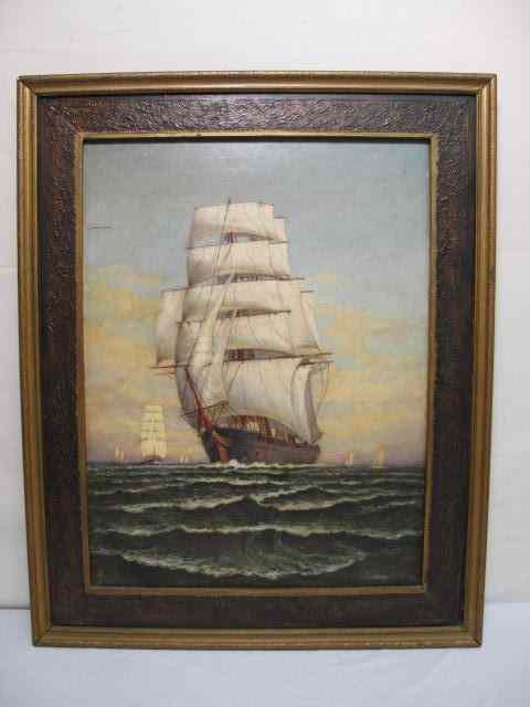 Appraisal: Oil on board painting of a clipper ship Unsigned Framed