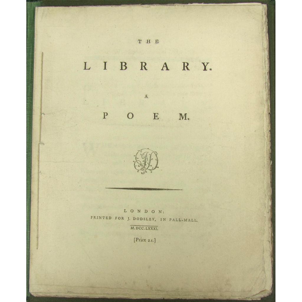 Appraisal: Crabbe George The Library A Poem London Printed for J