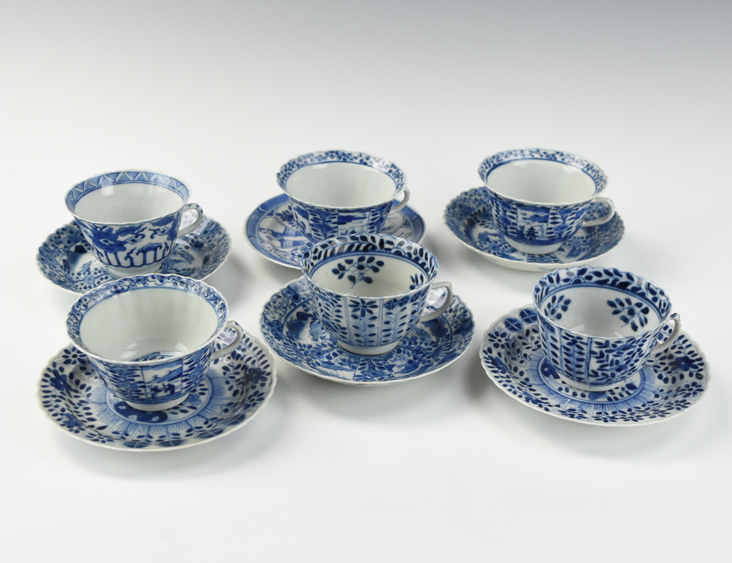 Appraisal: SET OF BLUE WHITE CUP SAUCER KANGXI PERIOD Chinese Kangxi