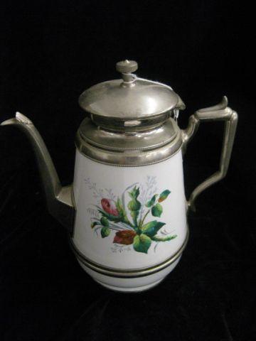 Appraisal: Victorian Enamelware Coffeepot moss rose design pewter trim