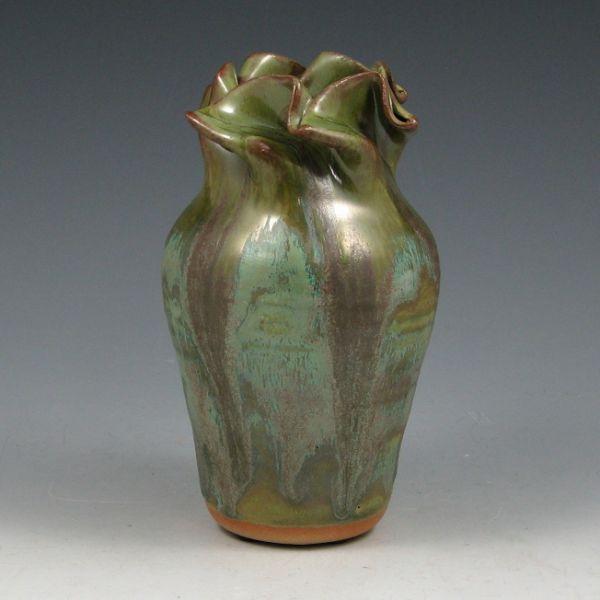 Appraisal: Clark House Pottery green drip twirl vase Signed Clark with