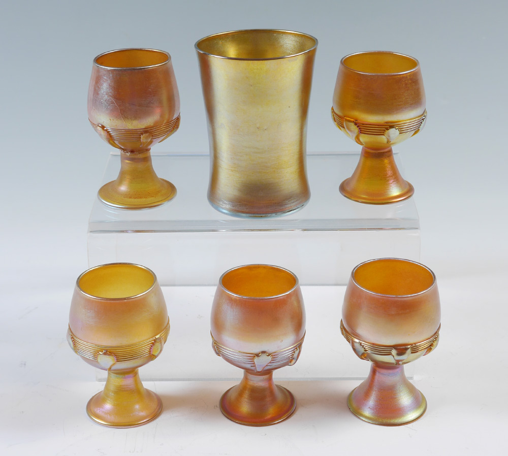 Appraisal: PIECE TIFFANY FAVRILE GOLD ART GLASS CORDIALS AND TUMBLER pieces