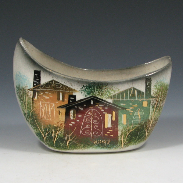 Appraisal: Sascha Brastoff Village Scene Bowl Sascha Brastoff crescent bowl with