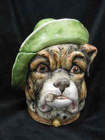 Appraisal: Majolica Figural Pottery Tobacco Humidorof a bulldog cigar in mouth