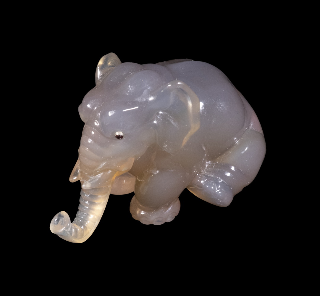 Appraisal: RUSSIAN CARVED HARDSTONE ELEPHANT Agate Figure of a Seated Elephant