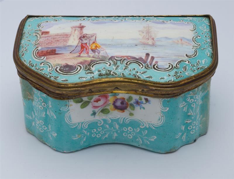 Appraisal: SOUTH STAFFORDSHIRE POLYCHROME ENAMEL INKWELL The hinged top of breakfront