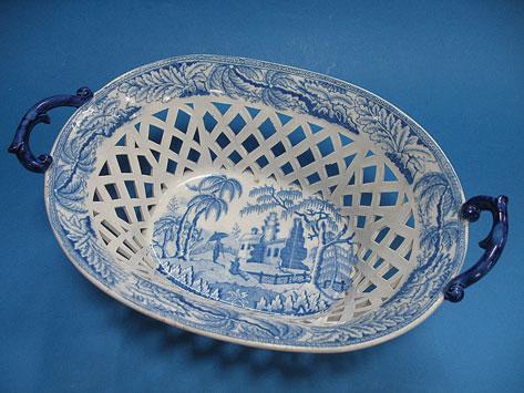 Appraisal: A DAVENPORT BLUE AND WHITE CHESTNUT BASKET with a pierced