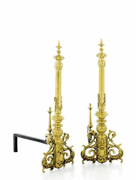 Appraisal: French style brass andirons urn-shaped top above turned column with