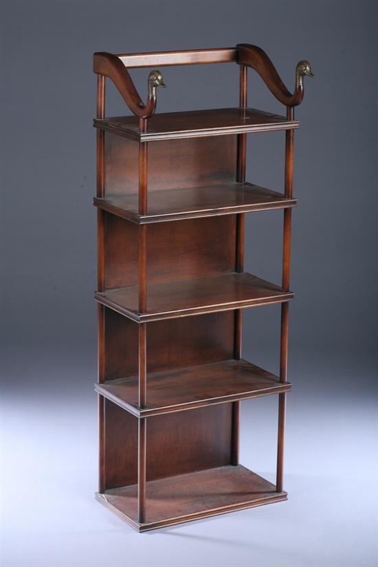 Appraisal: FRENCH MAHOGANY FIVE-SHELF STAND Five rectangular shelves with cylindrical supports