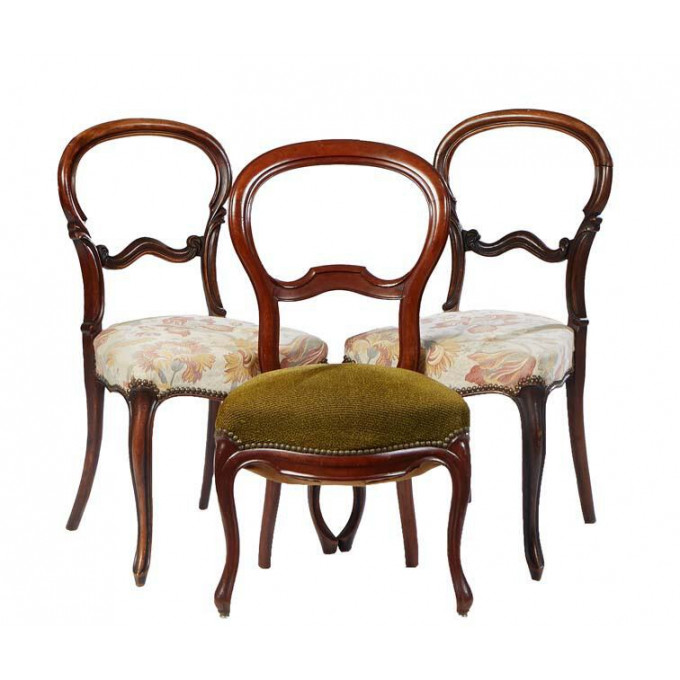 Appraisal: Set of Three Louis Philippe Carved Walnut Ballroom Chairs th