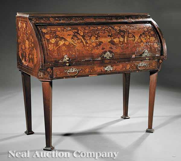 Appraisal: An Antique Continental Mahogany and Marquetry Cylinder Desk th c