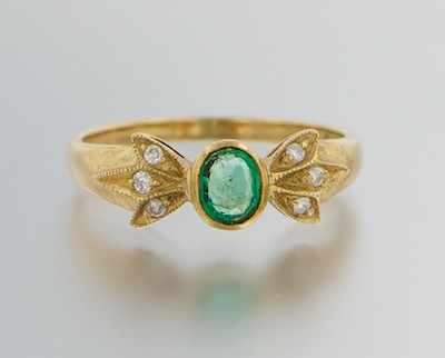 Appraisal: An English Gold Emerald and Diamond Ring k yellow gold