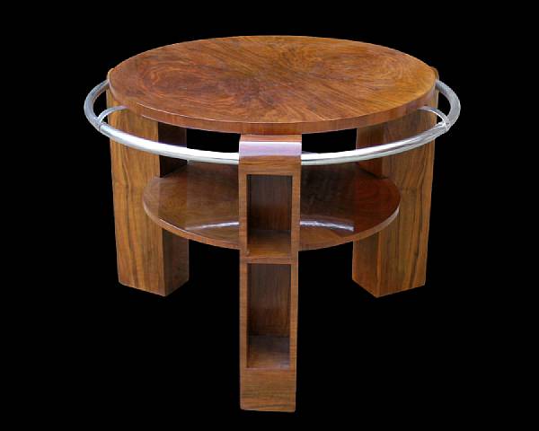 Appraisal: An Art Deco burled wood tripod side table circa The