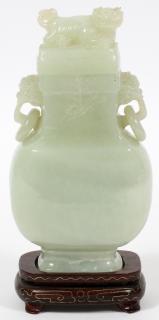 Appraisal: CHINESE CARVED JADE VASE CHINESE CARVED JADE VASE H Foo