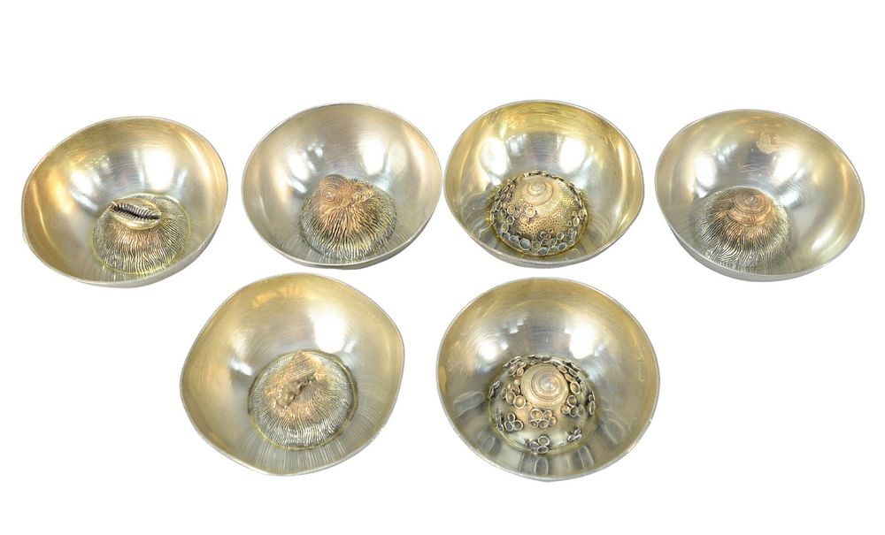 Appraisal: Set of Six Jocelyn Burton Sterling Silver Bowls with crustacean