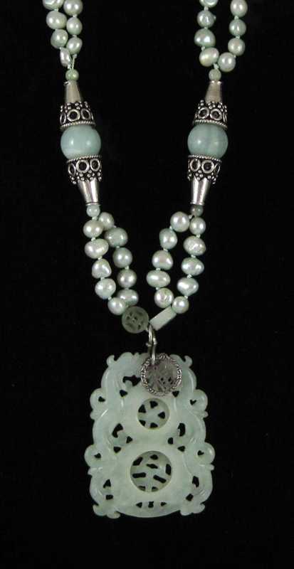 Appraisal: JADE PEARL AND AMAZONITE NECKLACE measuring inches in length with