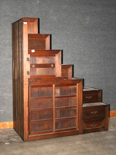 Appraisal: An Asian style hardwood stepped storage cabinet height ft in