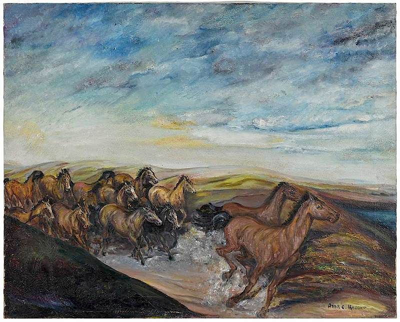 Appraisal: Anna Elizabeth Keener New Mexico Texas - Wild Horses signed