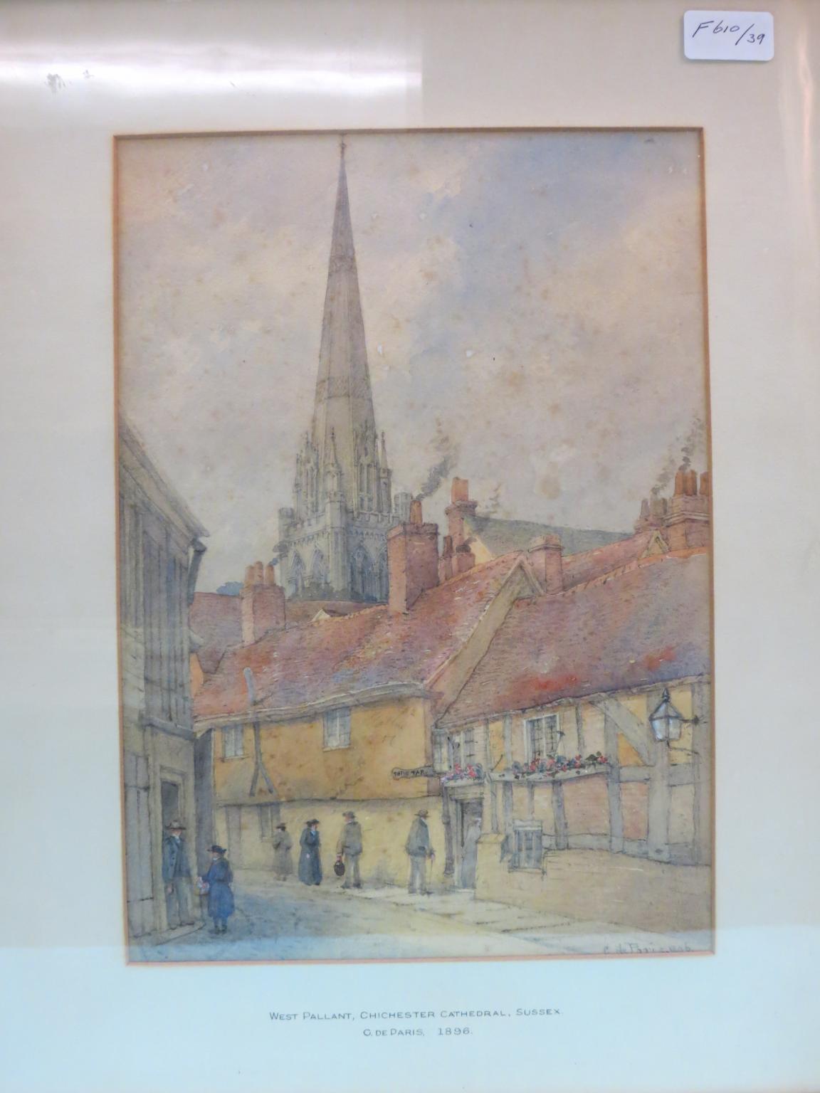 Appraisal: C de Paris - watercolour entitled West Pallant Chichester Cathedral